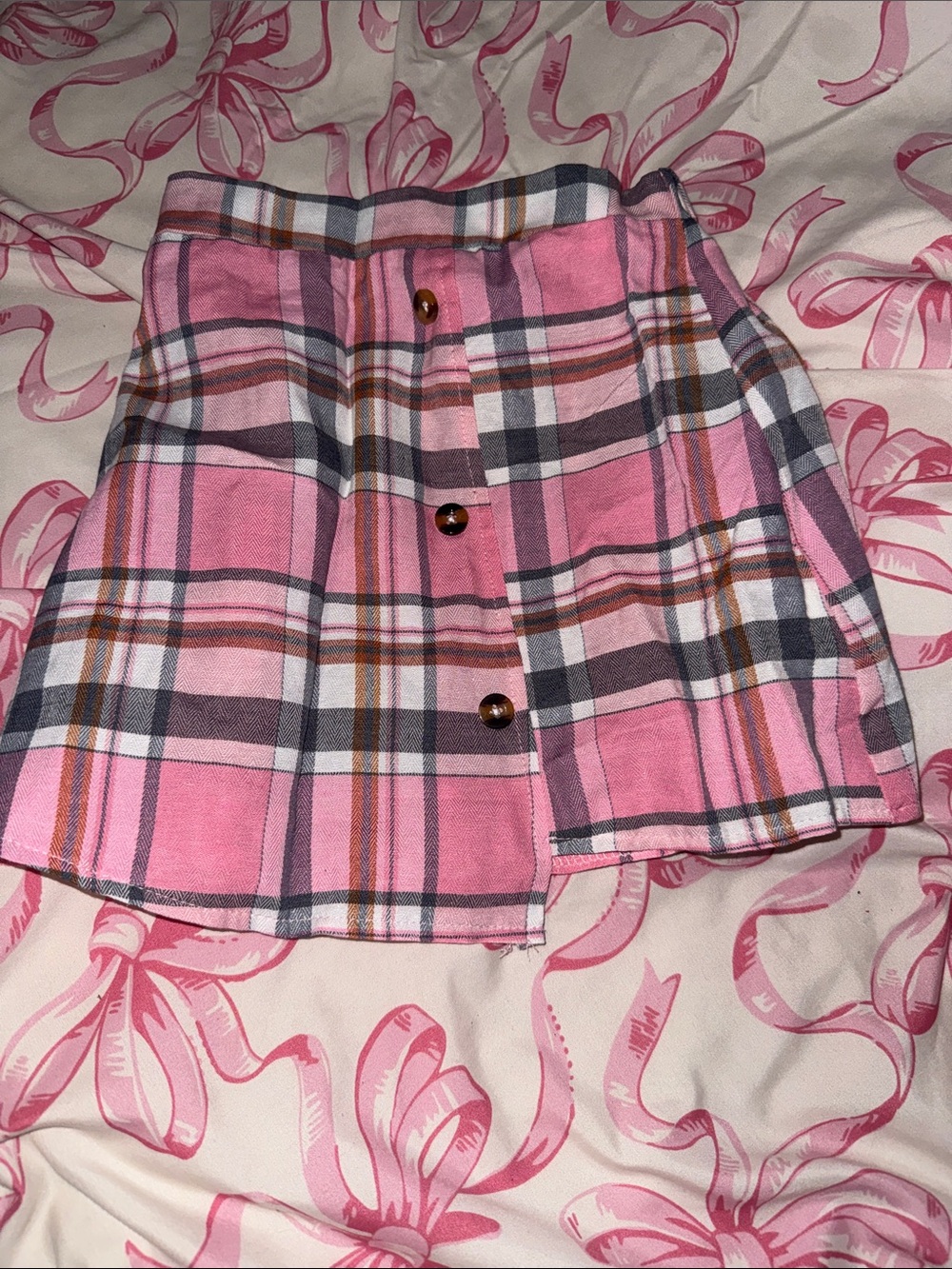Pink Plaid Button-Front Mini Skirt